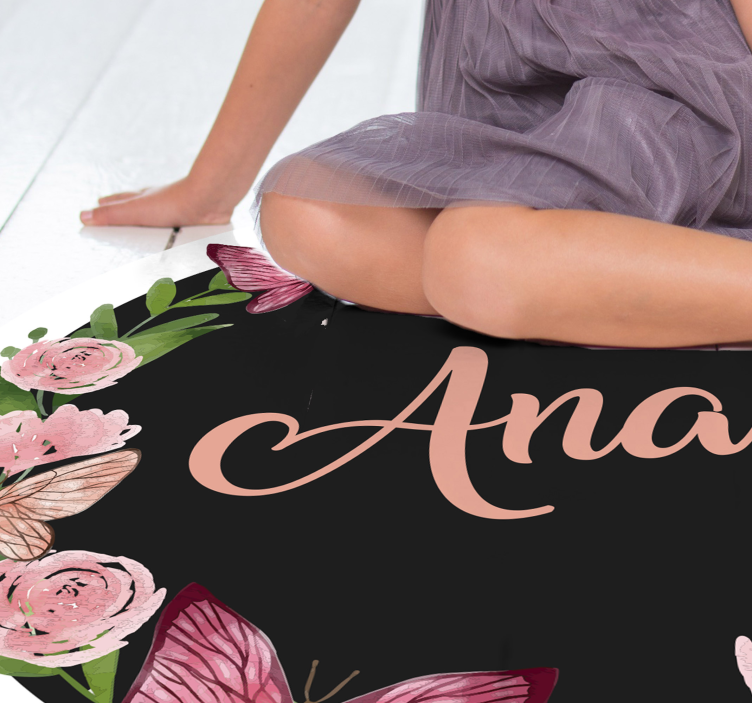 Floral Personalized Circle custom vinyl rug - TenStickers