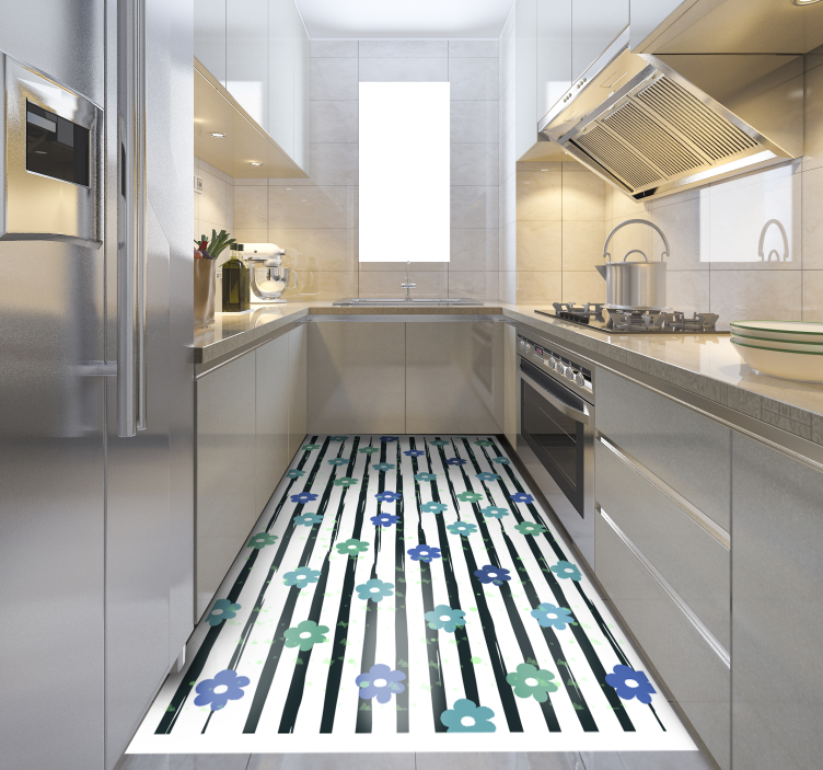 Floral Striped Design kitchen vinyl rug - TenStickers