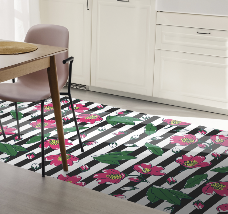 Floral Striped Motif floral vinyl rug - TenStickers