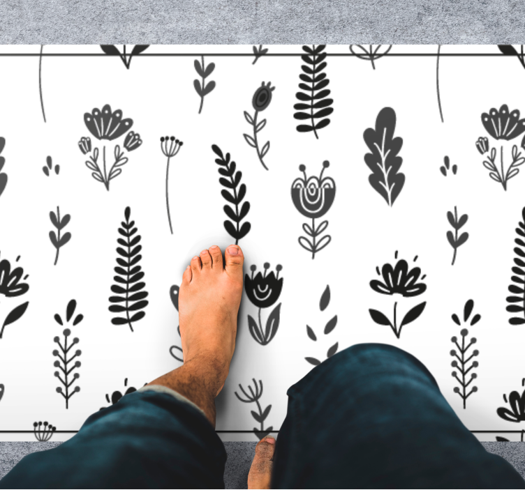 Floral vinyl rug with floral silhouette design - TenStickers