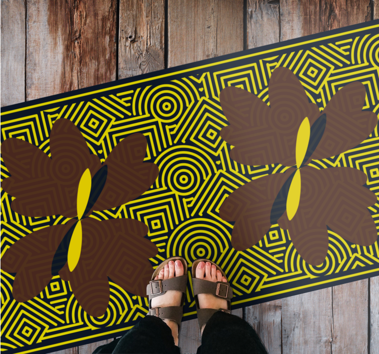 Geometric Floral Contrast geometric vinyl rug - TenStickers