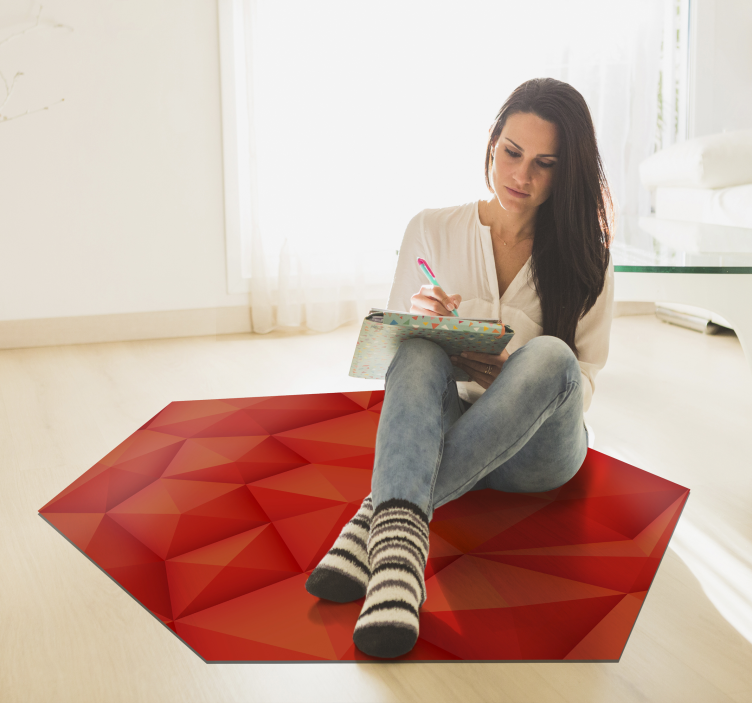Geometric Red Polygons geometric vinyl rug - TenStickers
