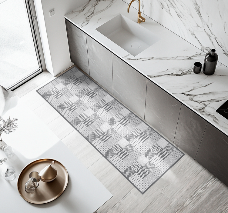Geometric tile effect kitchen vinyl rug - TenStickers