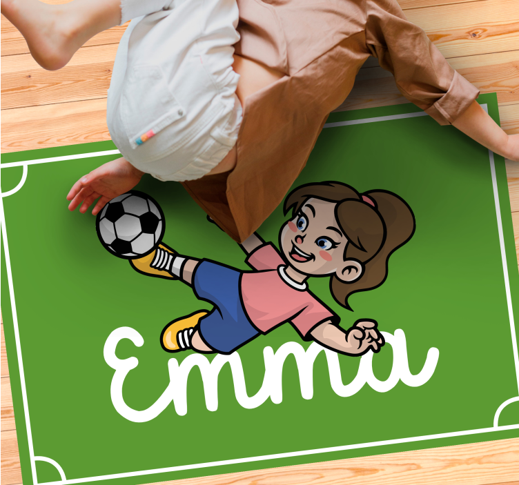 Girl football player with name personalised mat - TenStickers