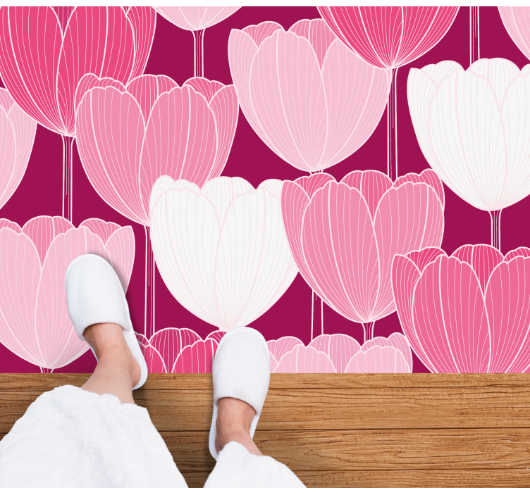 Pink tulip elements floral vinyl rug - TenStickers