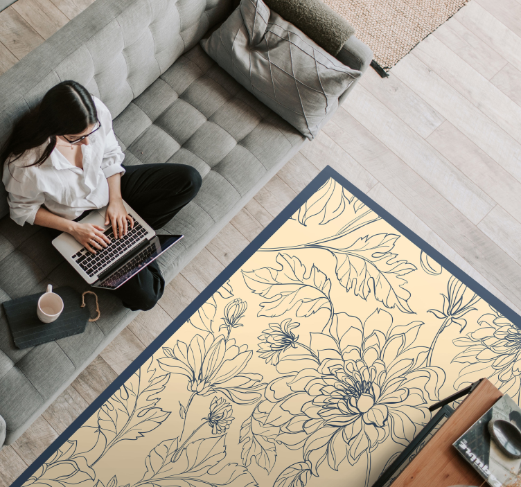 Elegant floral outline living room vinyl rug - TenStickers