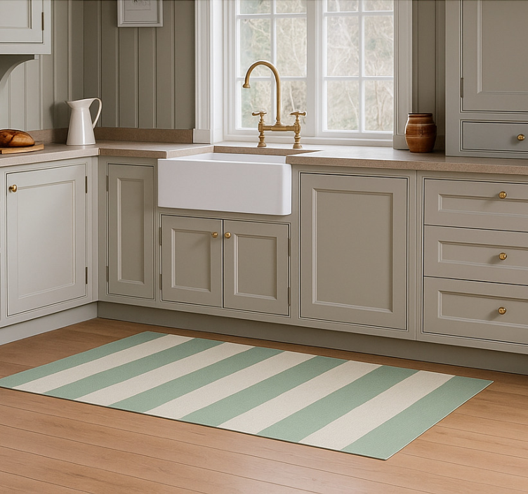 Green striped motif kitchen vinyl rug - TenStickers