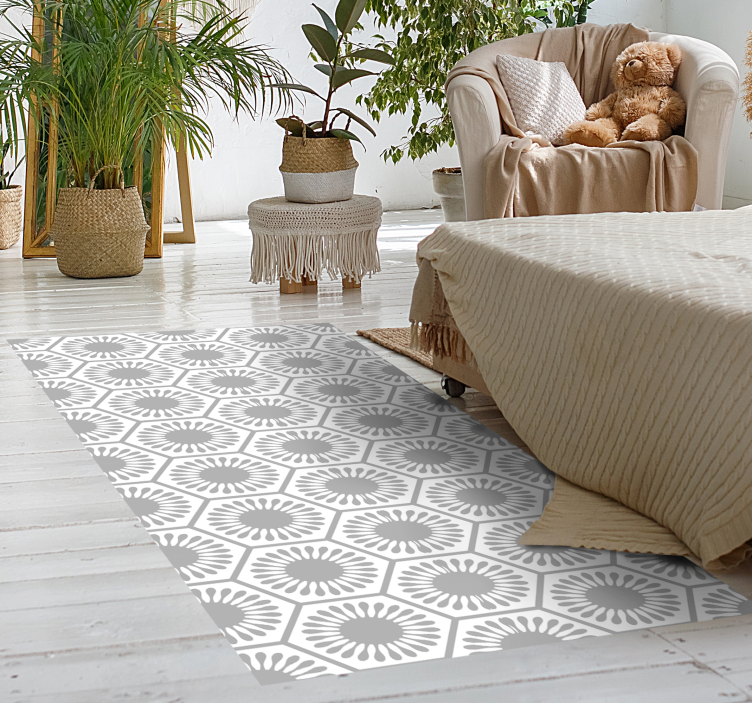 Grey and white flowers vinyl rug - TenStickers