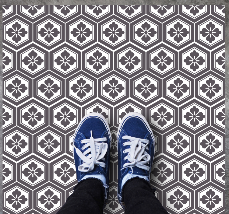 Hexagonal Floral Pattern marble vinyl rug - TenStickers
