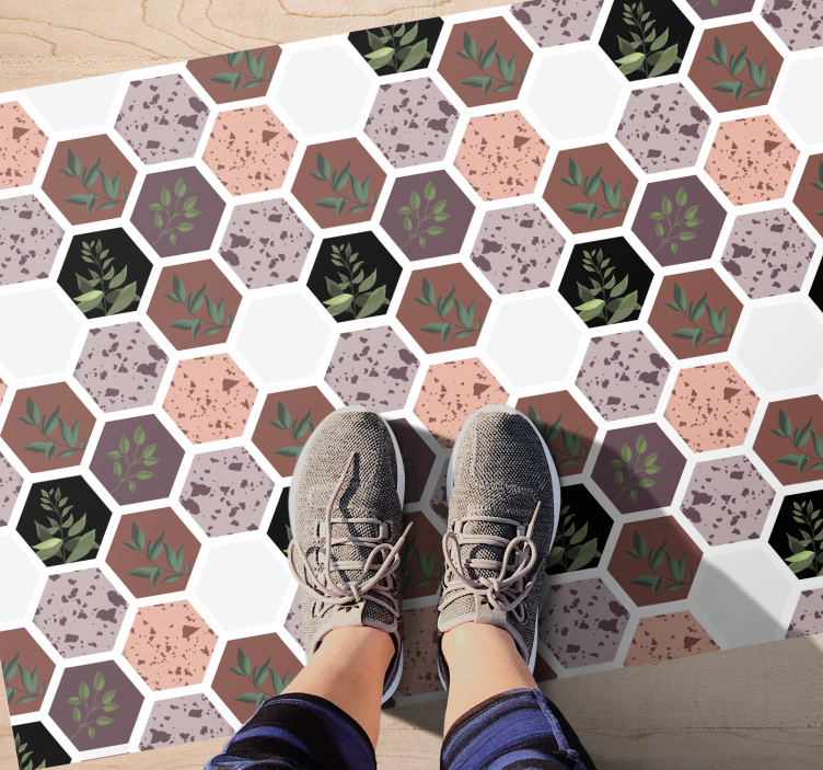 Hexagonal Leaf Pattern nature vinyl rug - TenStickers
