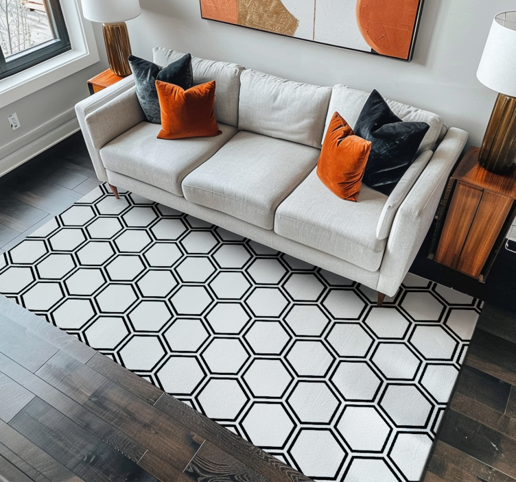 Hexagonal pattern white  vinyl rug - TenStickers