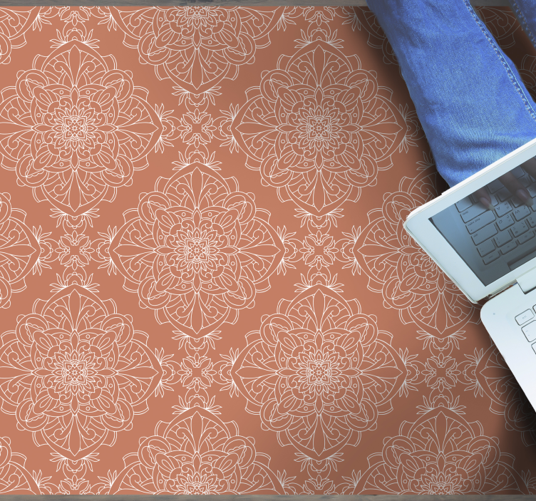 Orange tile motif mandala vinyl rug - TenStickers