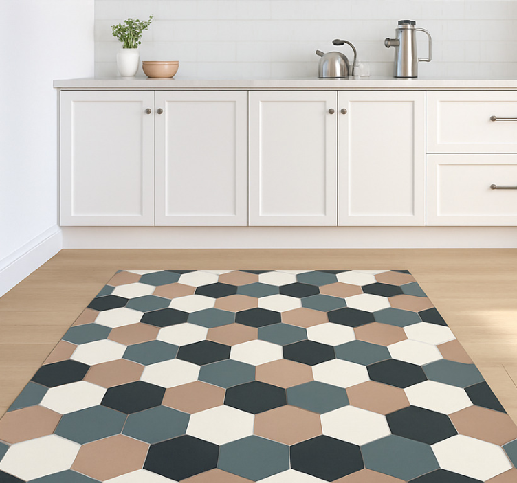 Kitchen vinyl rug with modern hexagonal tiles - TenStickers
