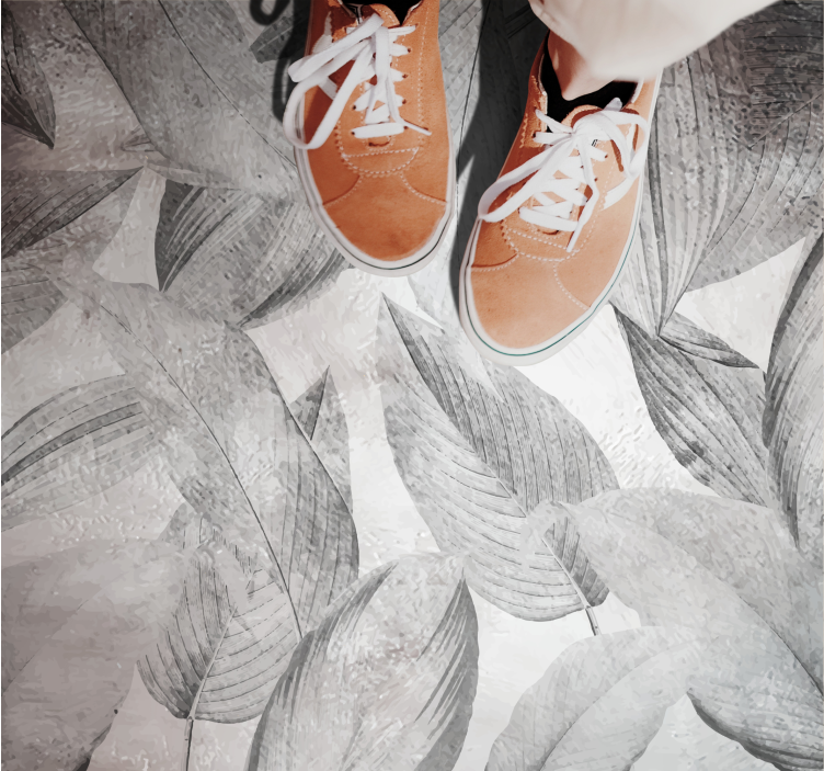 Leafy monochrome pattern floral vinyl rug - TenStickers