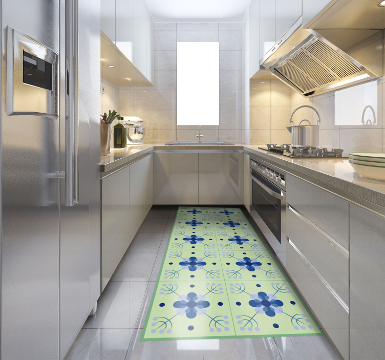 Light blue green kitchen tile effect vinyl rug - TenStickers