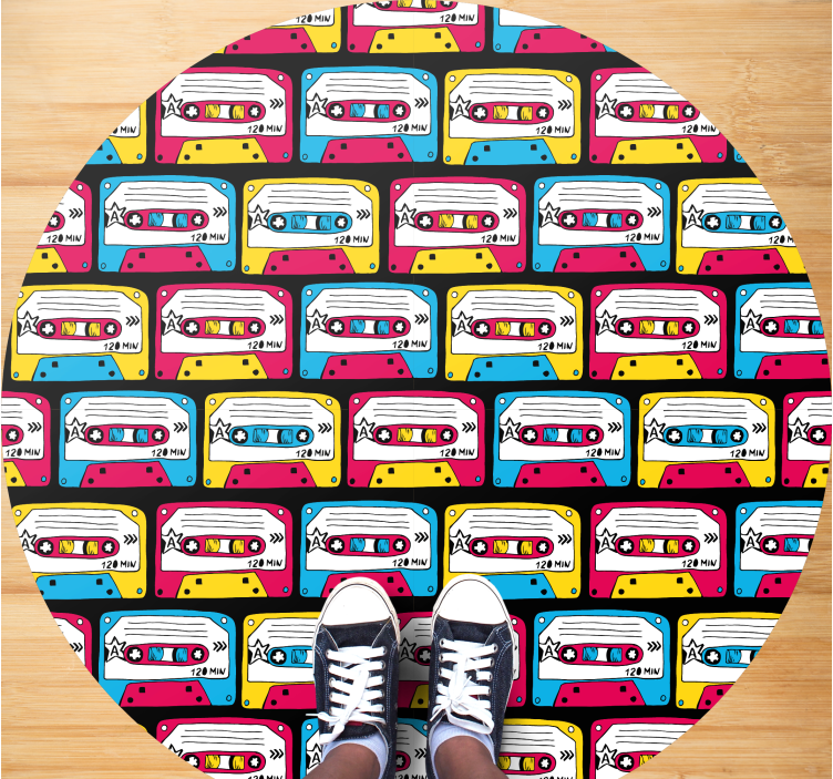 Vintage vinyl rug lively cassette tapes design - TenStickers