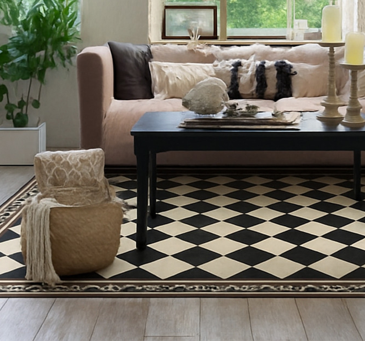 Living room vinyl rug black checkerboard pattern - TenStickers