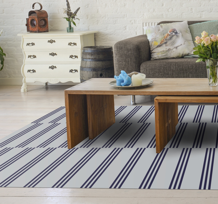 Living room vinyl rug in navy striped design - TenStickers