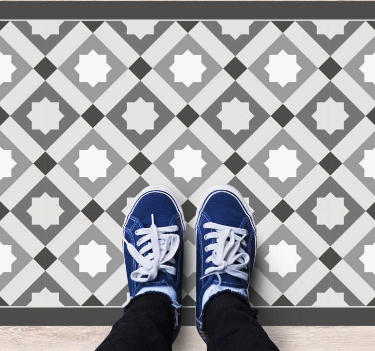 Gray starry tiles mosaic vinyl rug - TenStickers