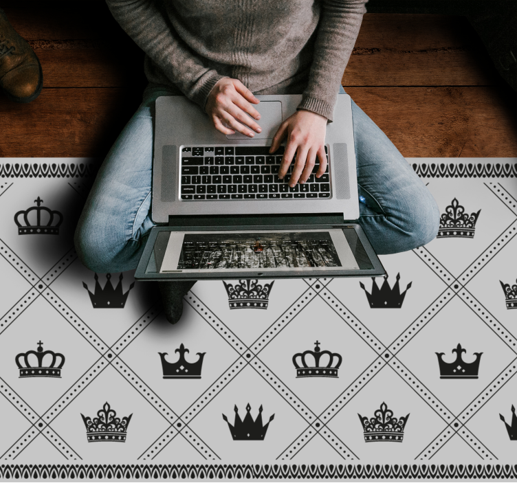 Monochrome Crown Pattern grey vinyl rug - TenStickers
