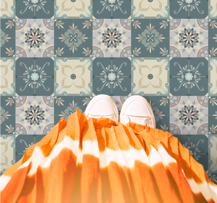 Mosaic vinyl rug in floral mosaic design - TenStickers