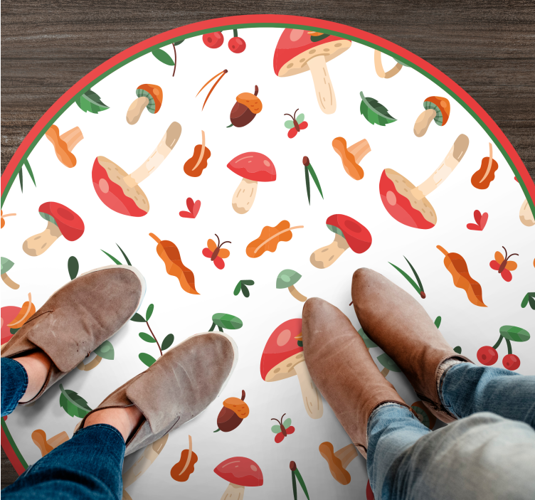 Mushroom flower motif floral vinyl rug - TenStickers