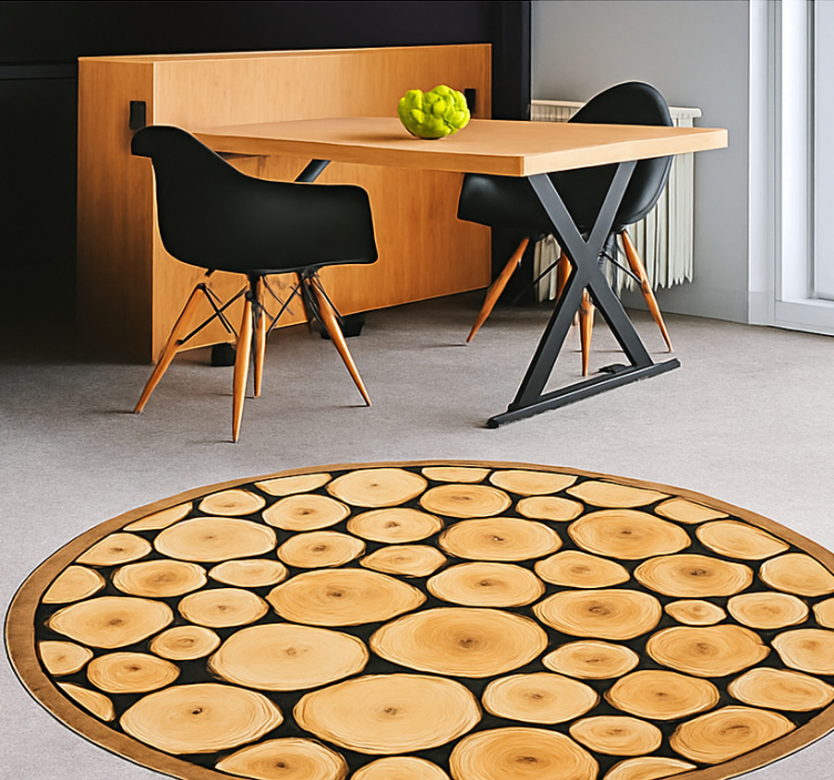 Natural Wood Slice dining room vinyl rug - TenStickers