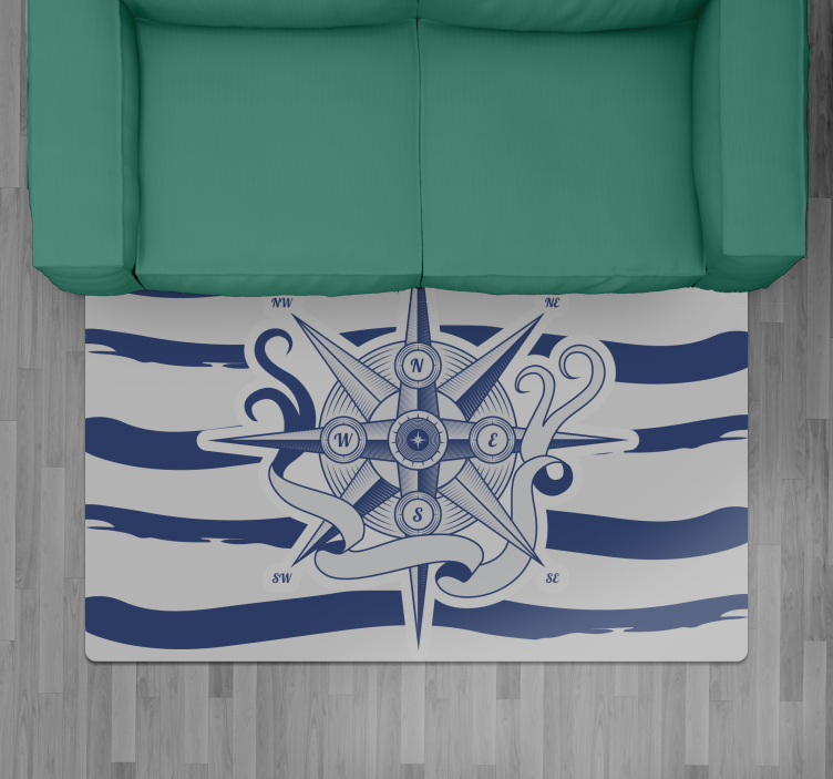 Nautical Compass world map vinyl rug - TenStickers
