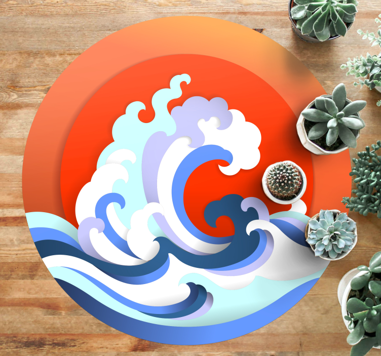 Oceanic Wave Circle nature vinyl rug - TenStickers