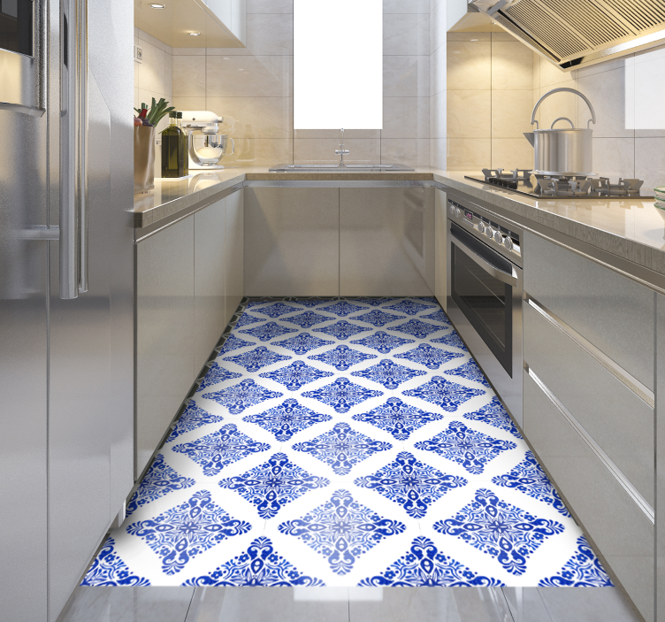 Patterned Blue tile vinyl rug - TenStickers
