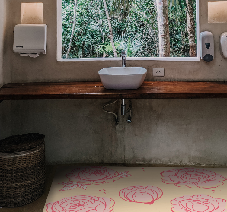 Peony pink sketches floral rug - TenStickers