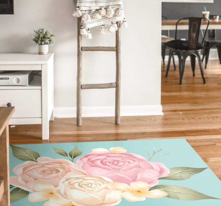 Peony realistic flower head floral rug - TenStickers