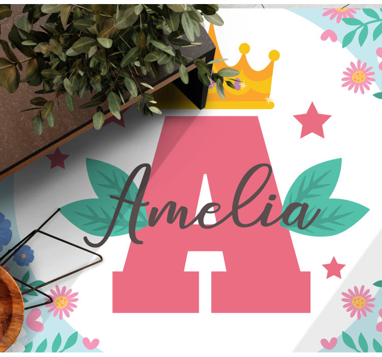 Crowned initial and name kids vinyl rug - TenStickers