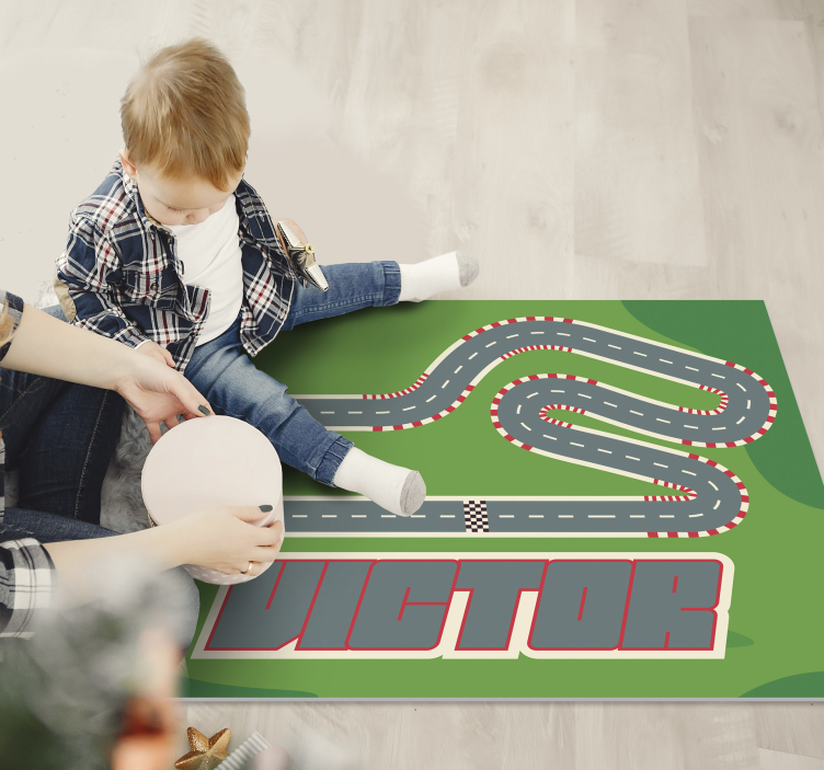 personalized racing track kids  vinyl rug with - TenStickers