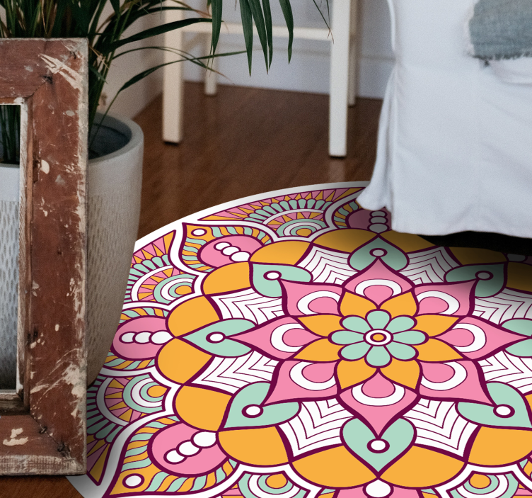 Pink feather mandala vinyl rug - TenStickers