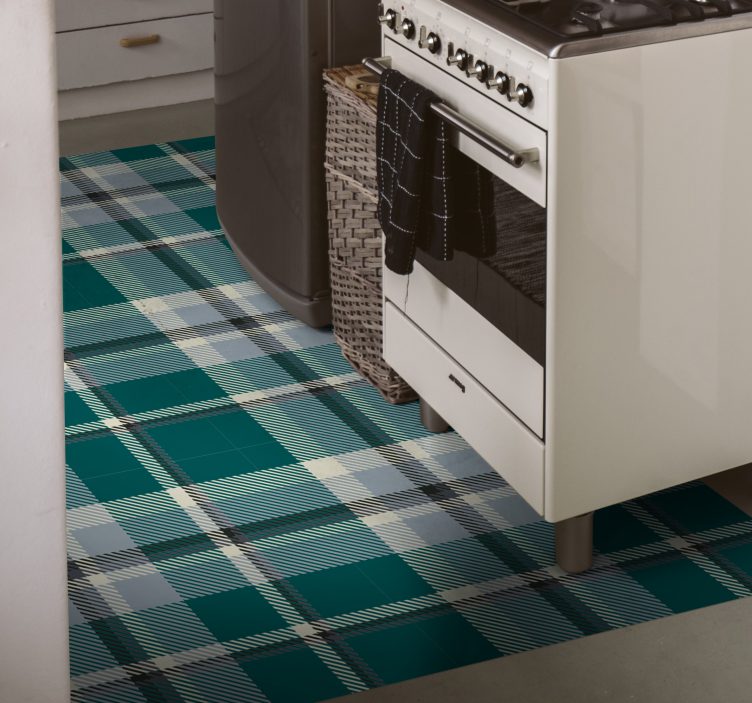 Blue plaid design kitchen vinyl rug - TenStickers