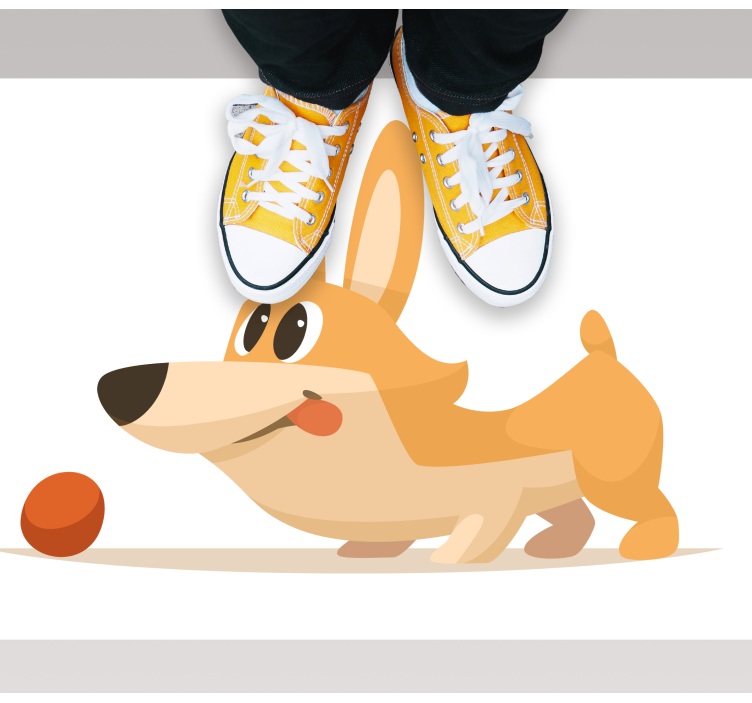 Playful Corgi Chase kids vinyl rug - TenStickers