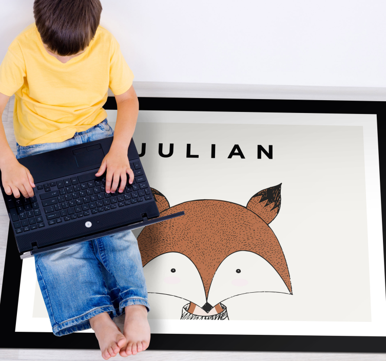 Red fox with name  personalized mat - TenStickers