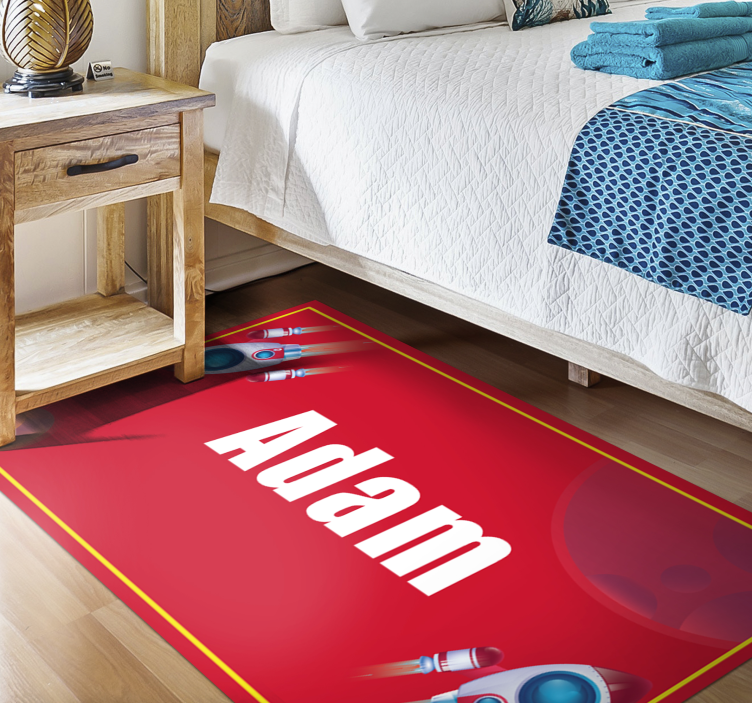 Rocket with custom name kids vinyl rug - TenStickers