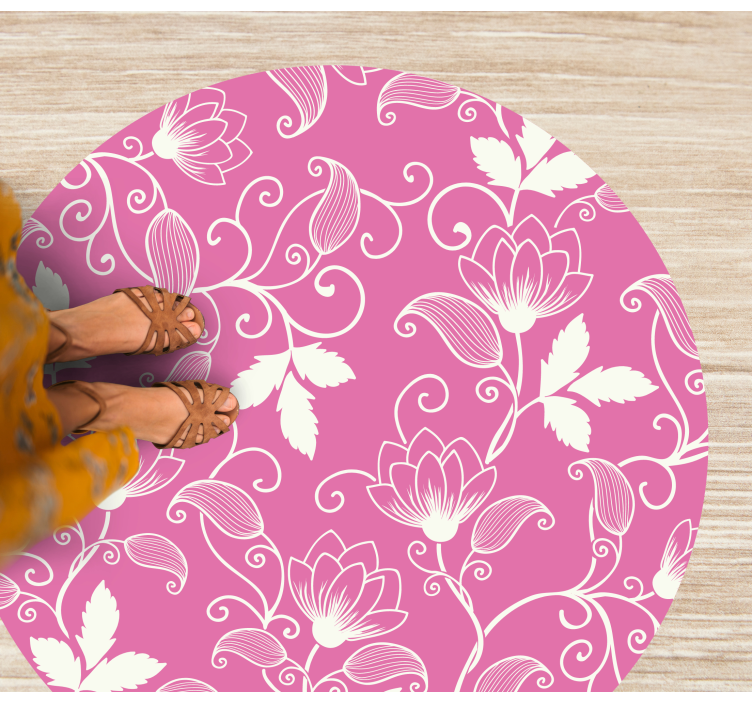 Pink Flower Spirals floral vinyl rug - TenStickers