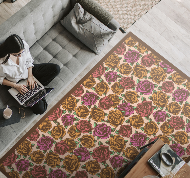 Rose Patterned floral vinyl rug - TenStickers
