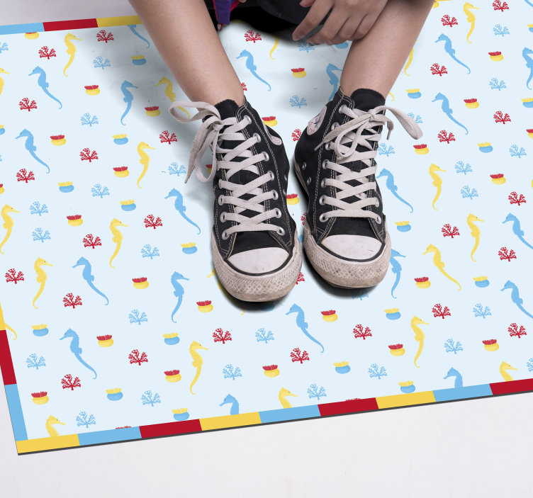 Seahorse blue design bathroom vinyl rug - TenStickers