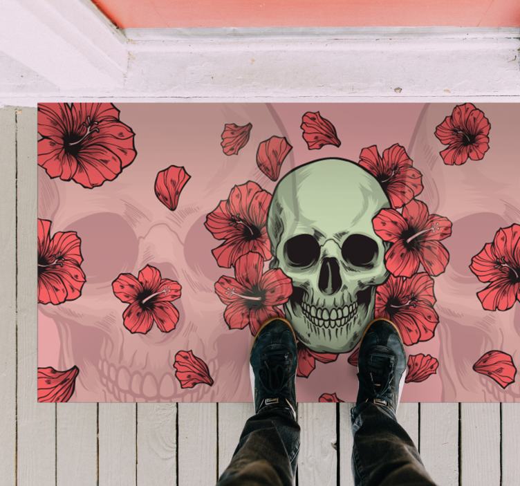 Skull Floral Overlay halloween vinyl rug - TenStickers