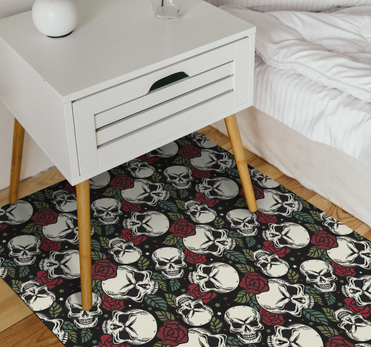 Skulls and roses teen vinyl rug - TenStickers