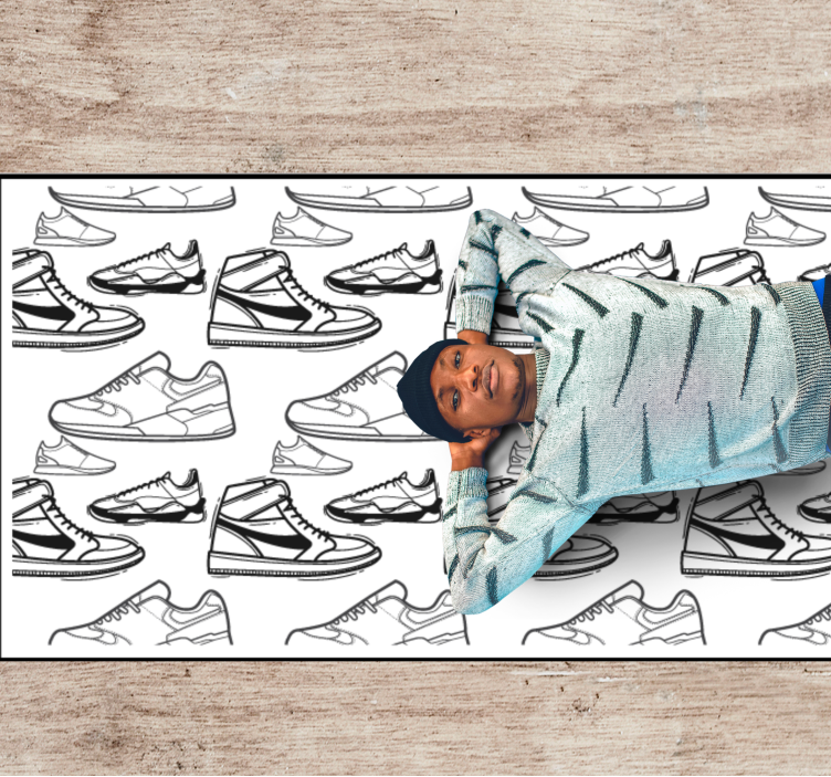 Sneaker Outline Pattern teen vinyl rug - TenStickers