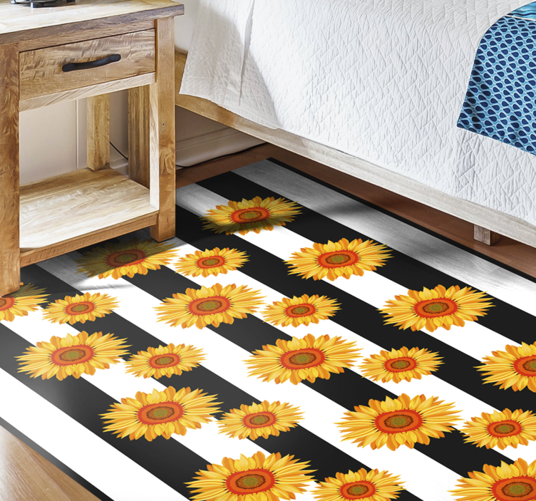 Sunflower Stripes floral vinyl rug - TenStickers