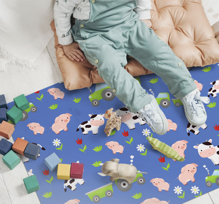 Tractor cow & pig pattern animal rug - TenStickers
