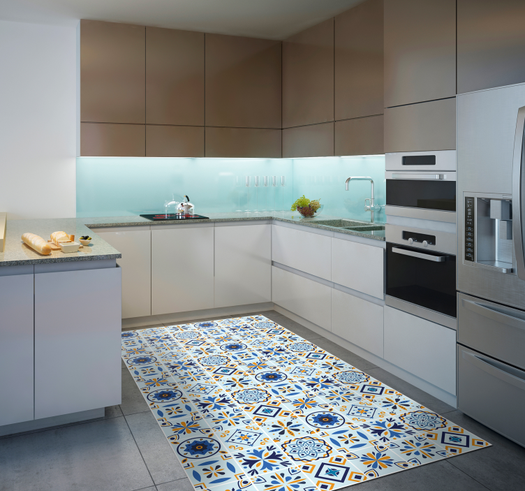 Traditional tile motif kitchen vinyl rug - TenStickers