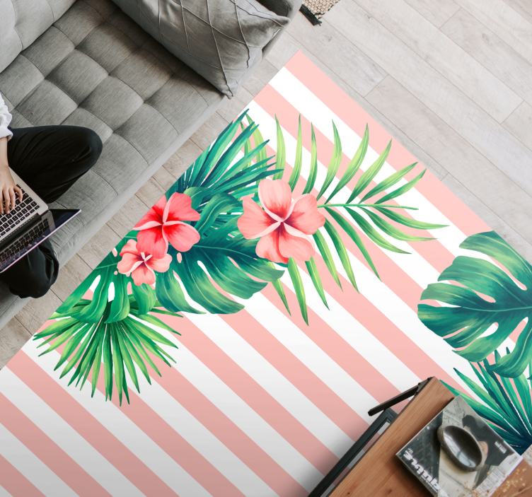 Tropical Flora Stripe floral vinyl rug - TenStickers