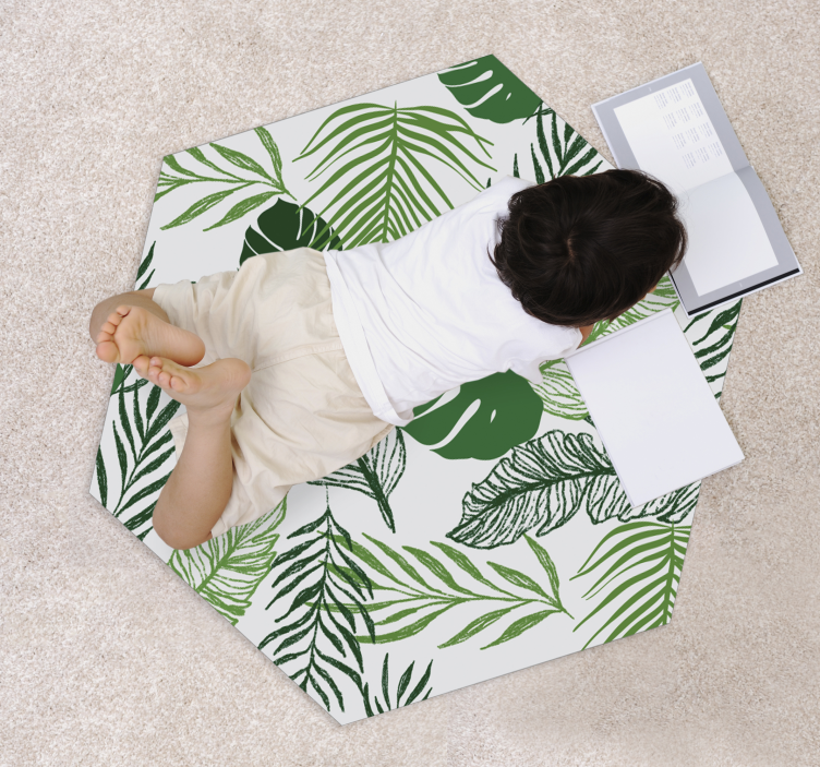 Tropical Foliage Hexagon floral vinyl rug - TenStickers